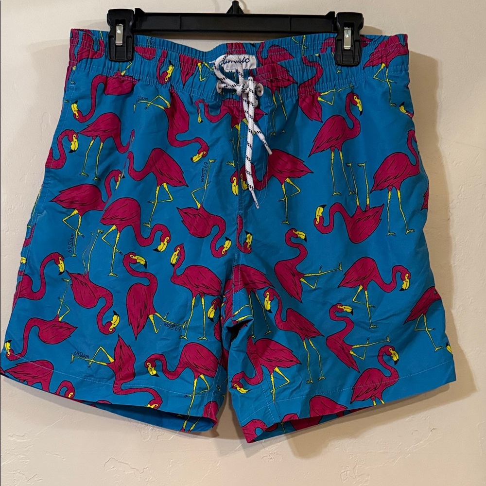 Maamgic Blue Flamingo Men’s Swim Trunks Size Medium